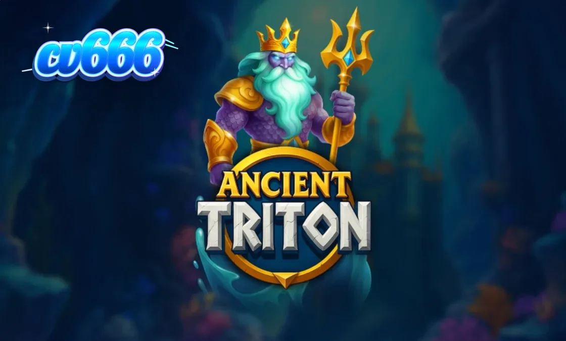 Ancient Triton স্লট গেমের একটি দৃশ্য যেখানে সমুদ্রের দেবতা ট্রাইটন এবং পানির নিচের প্রাসাদ দেখা যাচ্ছে।